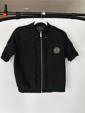 Philipp Plein Black Short Sleeve Zip-Up Bomber Jacket